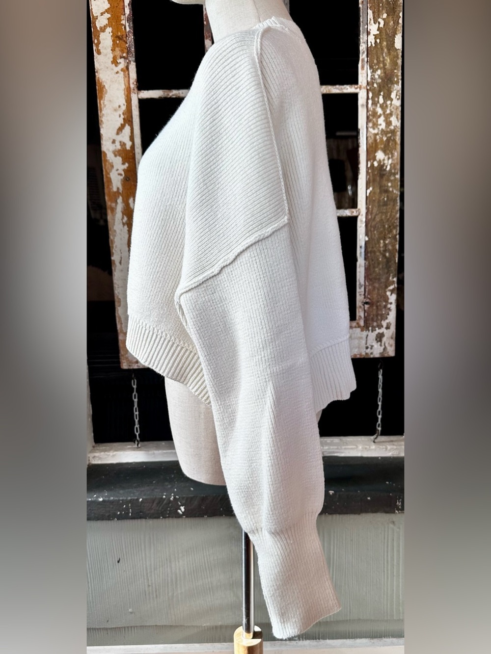Free People Easy Street Crop Sweater Cream Oversized Ribbed Knit M - Picture 5 of 9